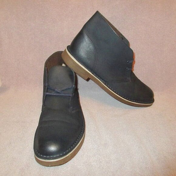 Clarks Men's Bushacre 2 Chukka Boots Size 14 Navy Leather Lace Up Comfort Shoes - Picture 1 of 11
